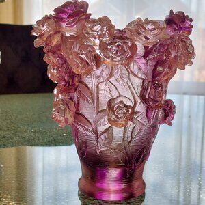 Daum style Art glass vase with rose covering